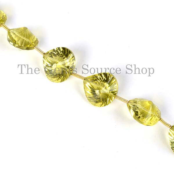 Lemon Quartz Beads, Concave Cut Heart Shape Beads, Straight Drill Heart Beads, Gemstone Beads
