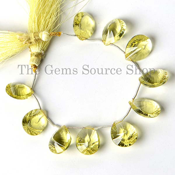 Natural Lemon Quartz Beads, Concave Cut Beads, Lemon Quartz Pear Shape Beads, Beads For Jewelry