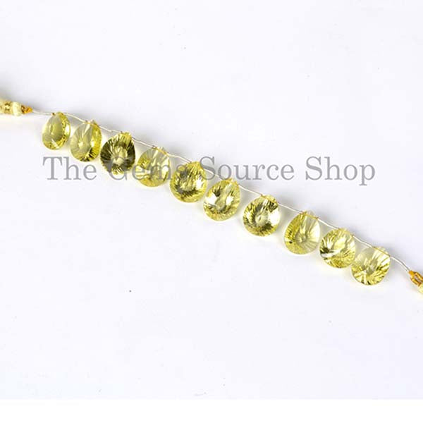 Natural Lemon Quartz Beads, Concave Cut Beads, Lemon Quartz Pear Shape Beads, Beads For Jewelry