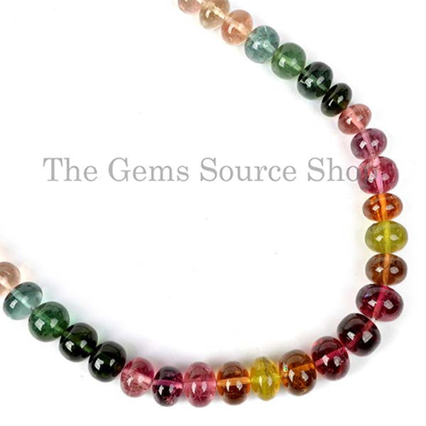 Natural Multi Tourmaline Smooth Rondelle Beaded Necklace