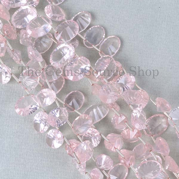 Rose Quartz Beads, Concave Cut Oval Shape Beads, Rose Quartz Fancy Shape Beads, Gemstone Beads