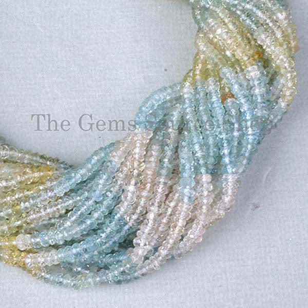 3-4mm Aquamarine Shaded Faceted Rondelle Shape Beads TGS-2069