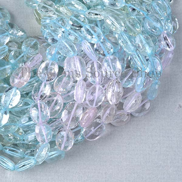 Shaded Aquamarine Faceted Oval Gemstone Beads TGS-2070