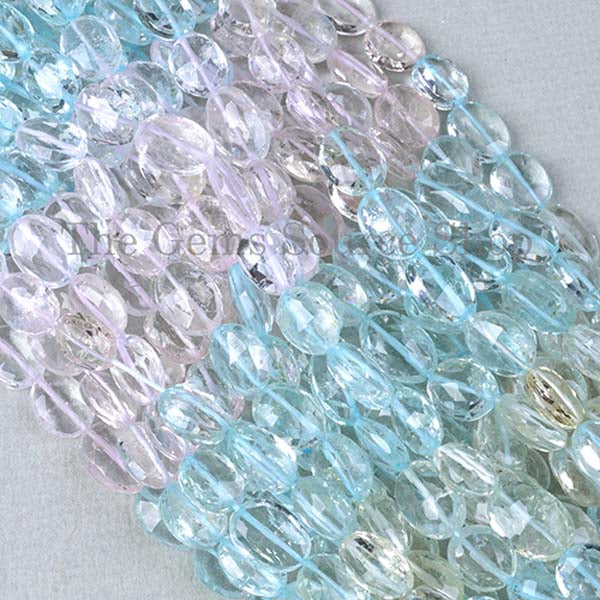 Shaded Aquamarine Faceted Oval Gemstone Beads TGS-2070