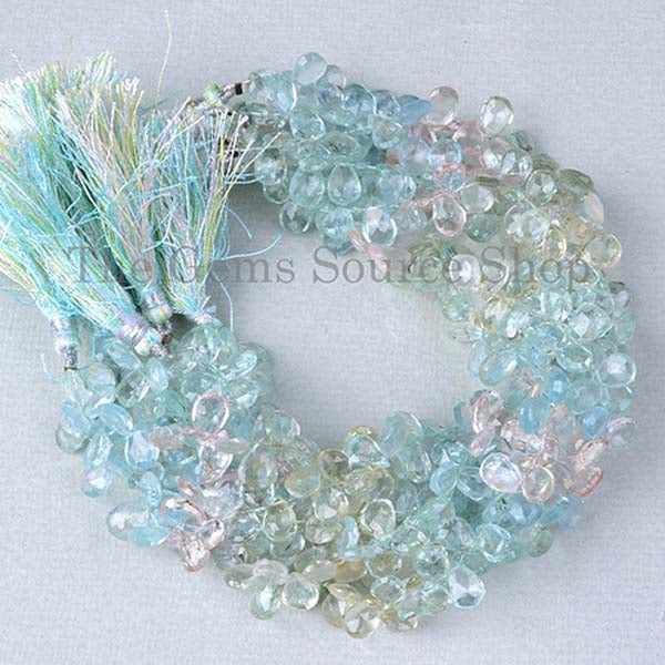 Shaded Aquamarine Faceted Pear Shape Gemstone Beads TGS-2071