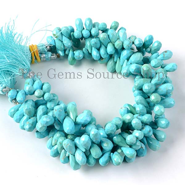 Natural Arizona Turquoise Beads, Faceted Drop Beads, Side Drill Drop, Turquoise Gemstone Beads