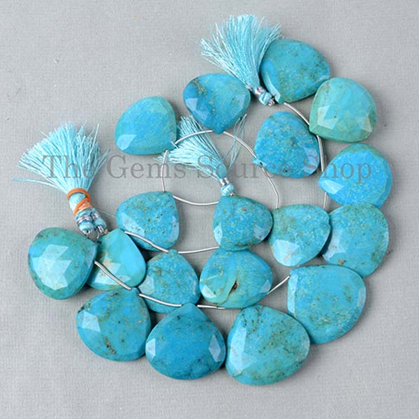 Natural Arizona Turquoise Faceted Heart Shape Beads TGS-2081