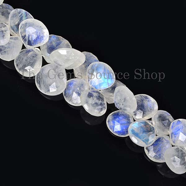 Natural Rainbow Moonstone Faceted Heart Shape Beads TGS-2084