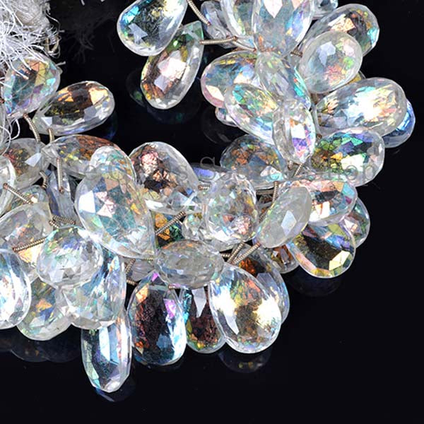 Coated Quartz Side Drill Faceted Pear Shape Beads TGS-2085