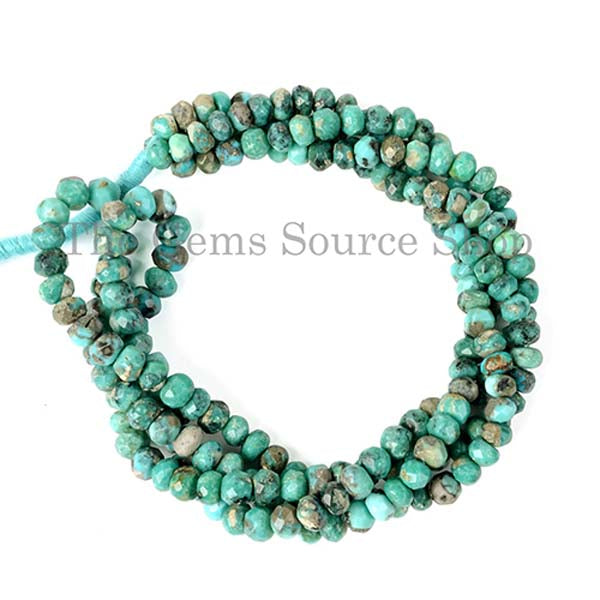 Natural Arizona Turquoise Faceted Rondelle Gemstone Beads TGS-2091
