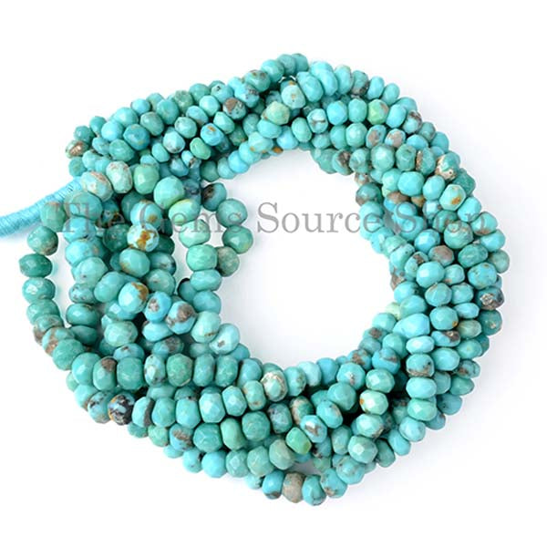 Natural Arizona Turquoise Faceted Rondelle Shape Beads TGS-2096
