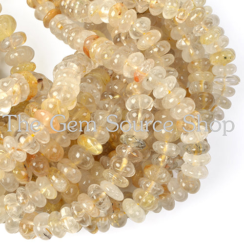 Golden Rutile Carving Rondelle Shape Beads TGS-2105