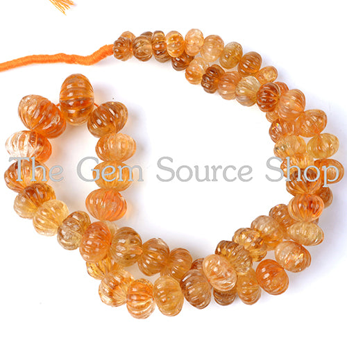 Citrine Carving Rondelle Beads, Citrine Carving Beads, Citrine Melon Beads, Citrine Rondelle Beads, Citrine Fancy Carving Beads