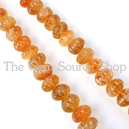 Citrine Carving Rondelle Beads, Citrine Carving Beads, Citrine Melon Beads, Citrine Rondelle Beads, Citrine Fancy Carving Beads