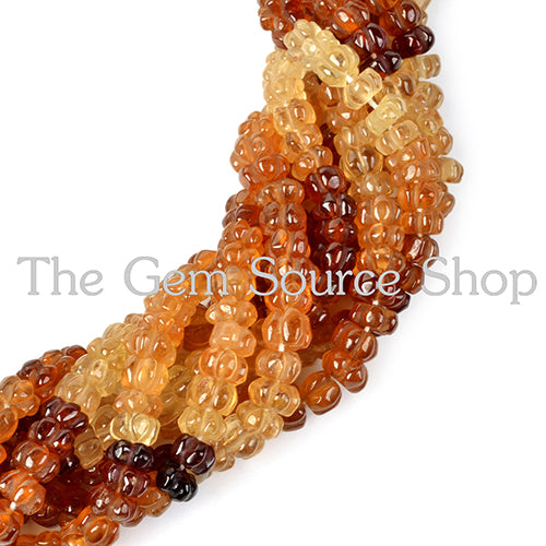 Hessonite Garnet Carving Rondelle Beads, Hessonite Garnet Carving Beads, Hessonite Garnet Fancy Beads, Melon Shape Beads