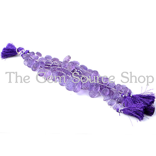 Amethyst Carving Pear Side Drill Flower Carving Briolette Beads TGS-2113