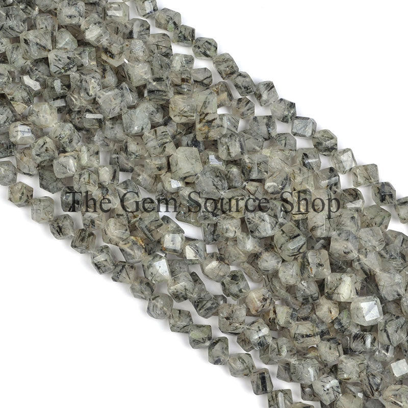 Black Rutile Smooth Cube Shape Beads For Jewelry TGS-0211