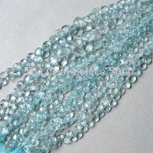Aquamarine Faceted Heart Briolette, Aquamarine Gemstone Beads, Wholesale Beads For Jewelry