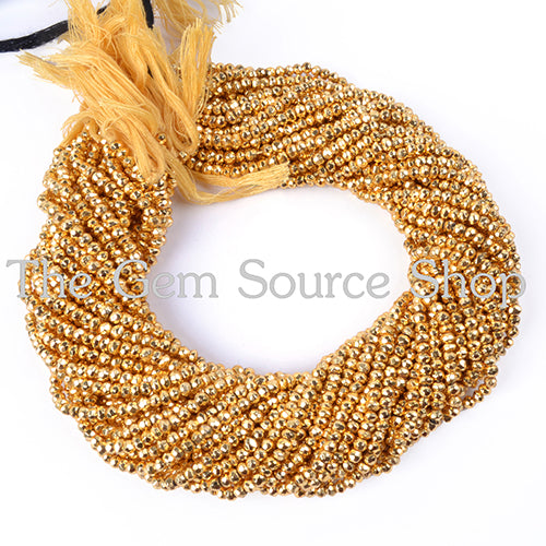 Golden Pyrite Coated Rondelle Shape Gemstone Beads TGS-2128