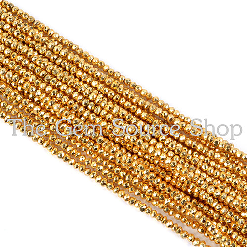 Golden Pyrite Coated Rondelle Shape Gemstone Beads TGS-2128