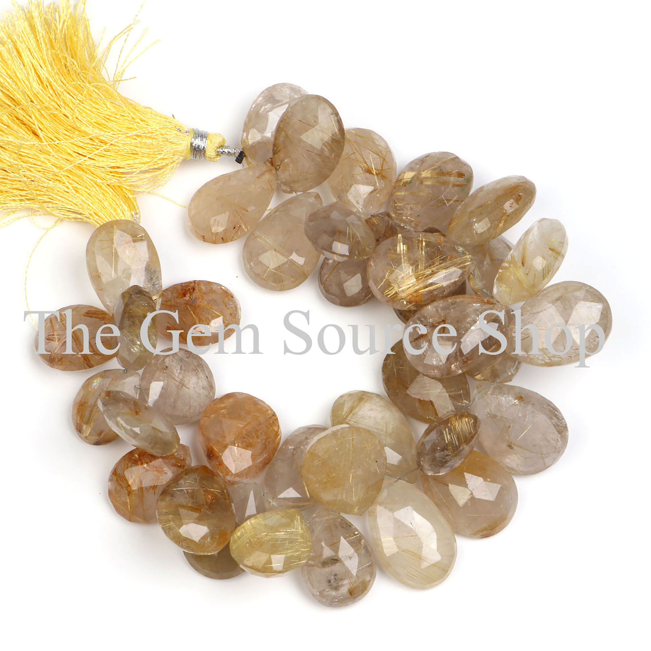 Natural Golden Rutile Faceted Pear Gemstone Beads TGS-2184