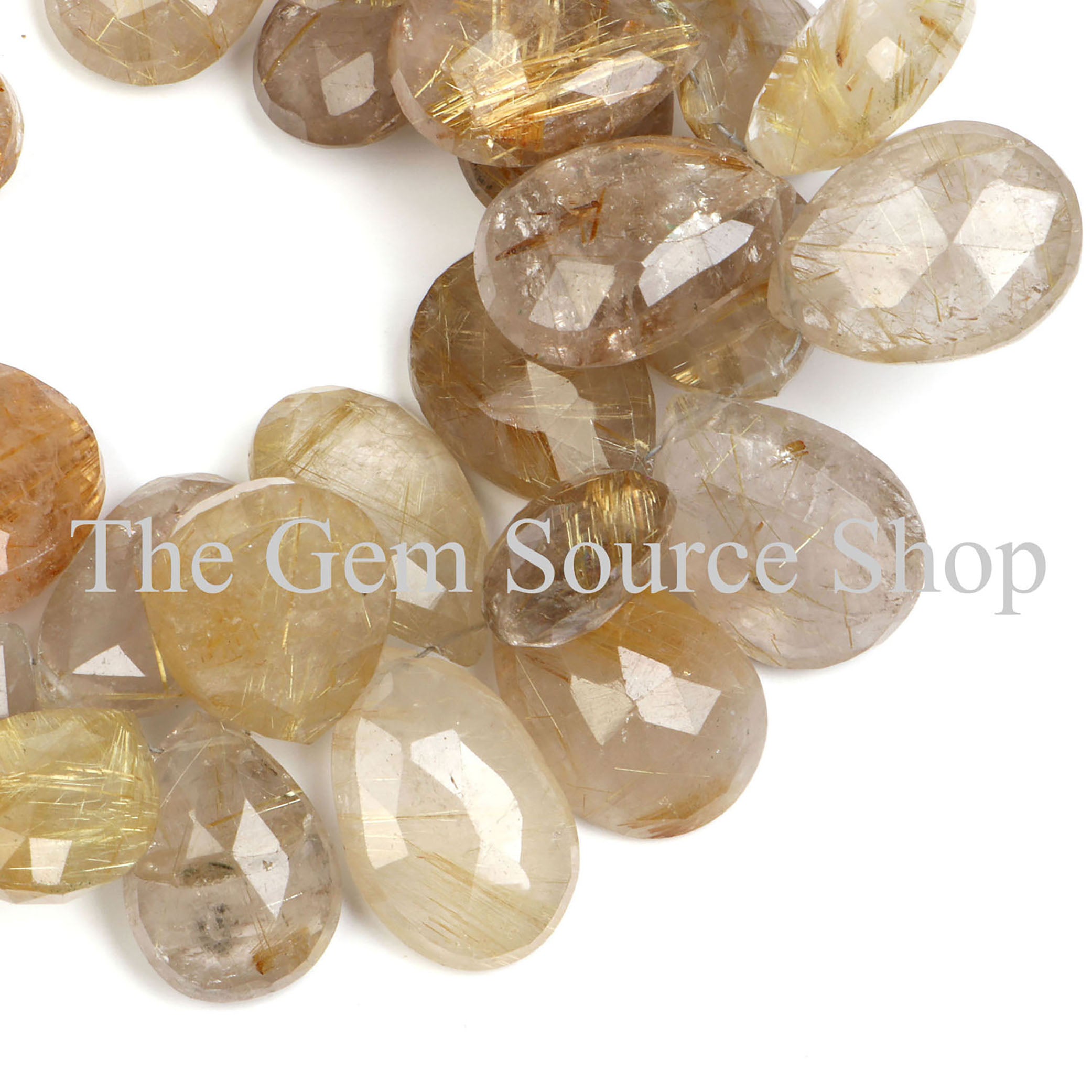 Natural Golden Rutile Faceted Pear Gemstone Beads TGS-2184