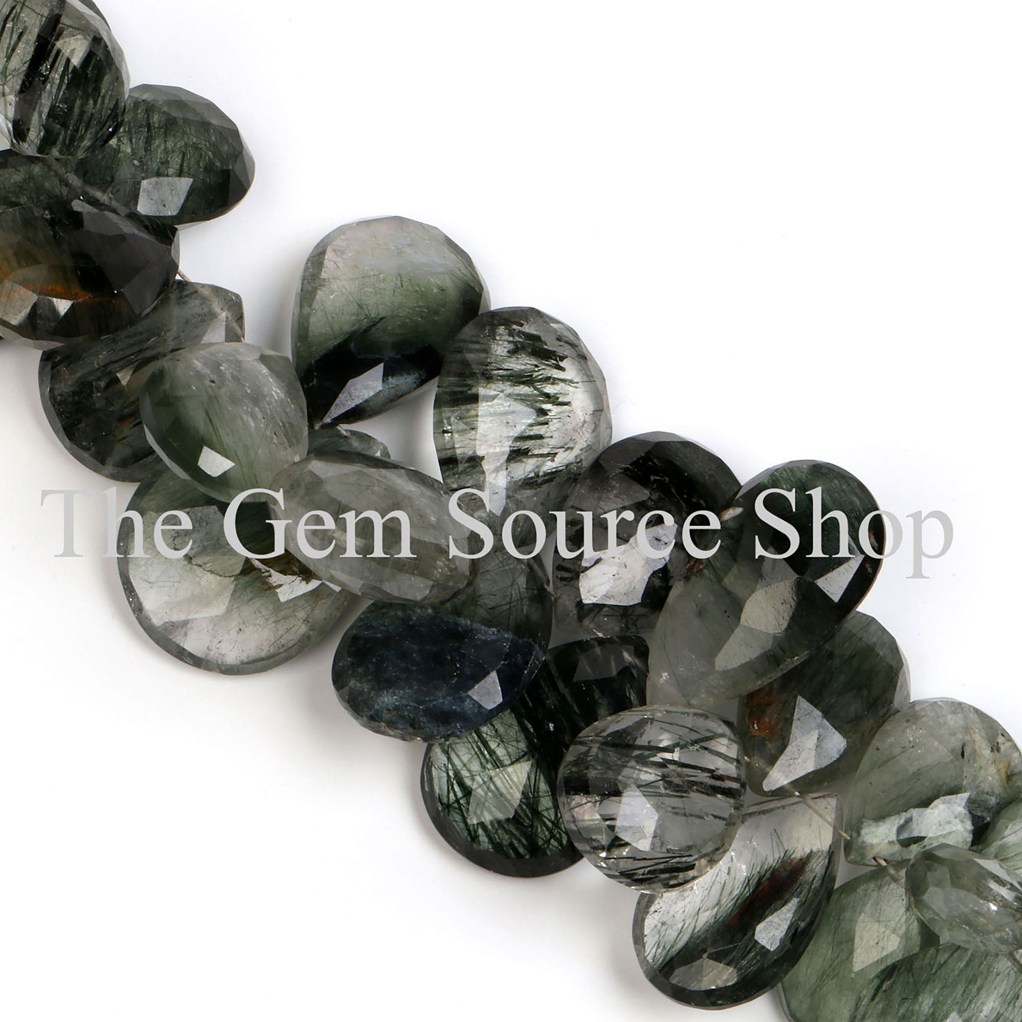 Green Rutile Faceted Pear Shape Gemstone Beads TGS-2190