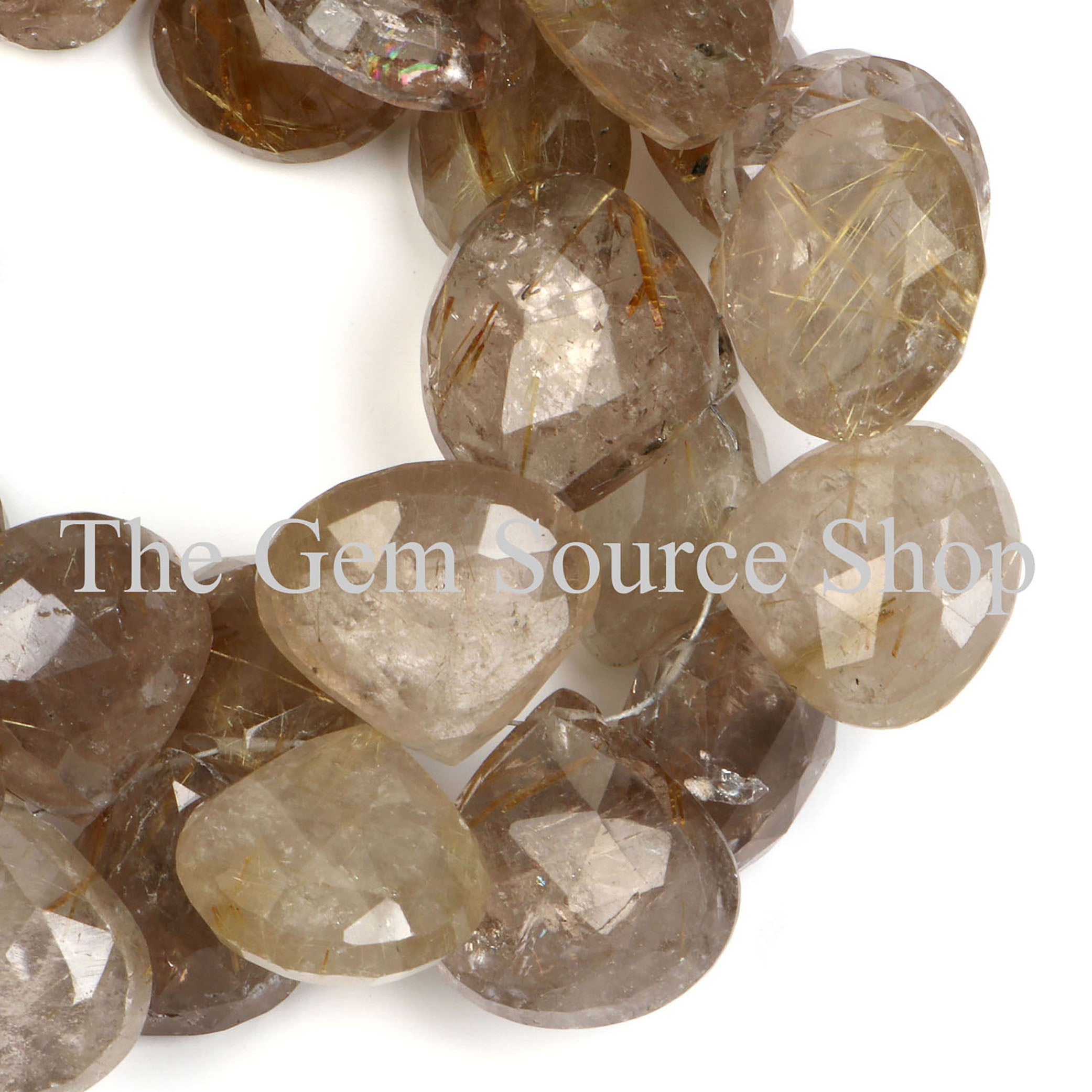 Golden Rutile Faceted Heart Shape Gemstone Beads TGS-2191