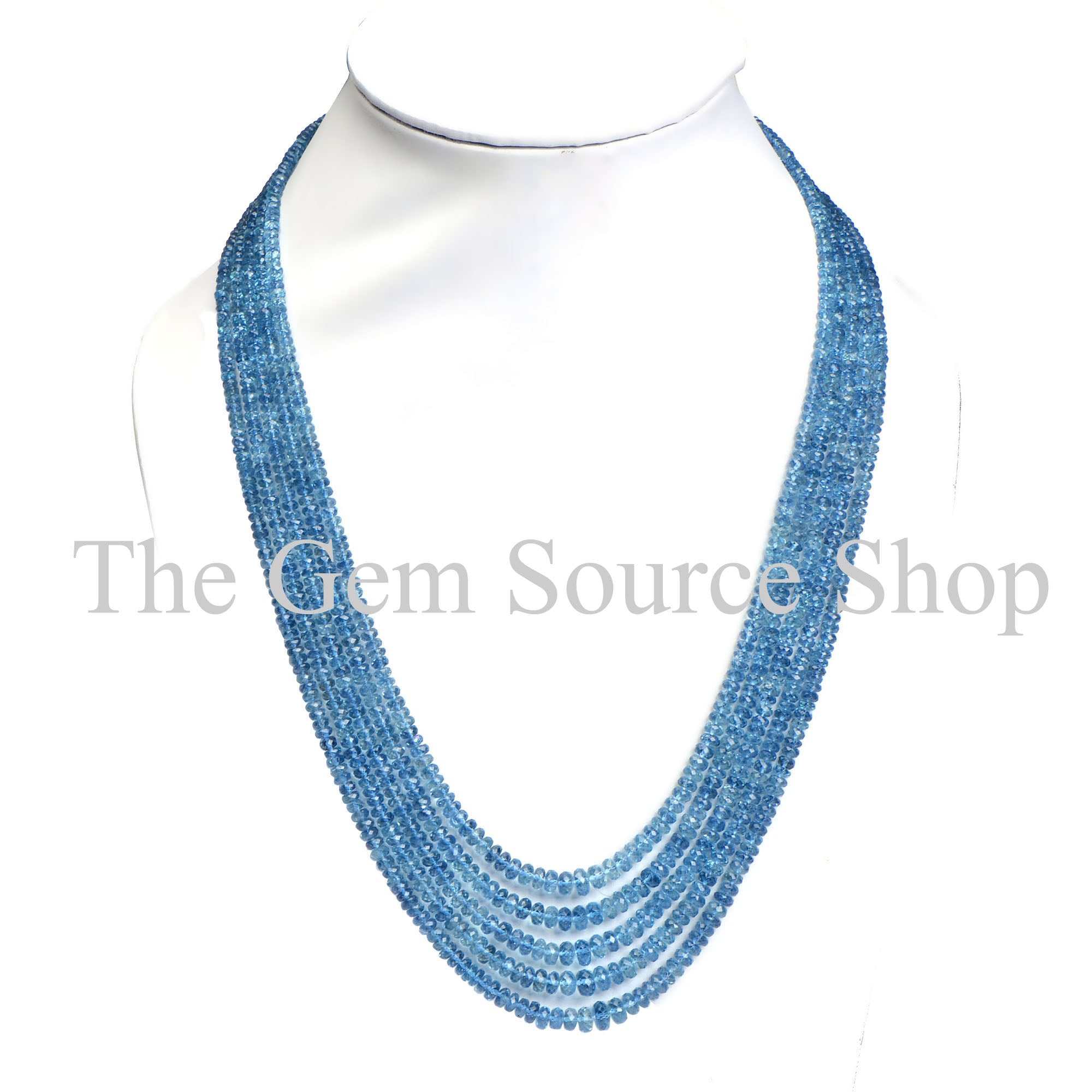 Santa Maria Aquamarine Faceted Rondelle Beaded Necklace TGS-2202