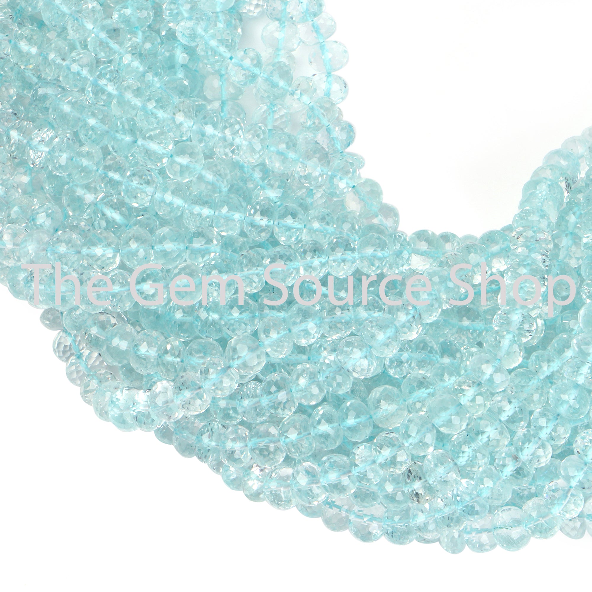 Blue Aquamarine Faceted Rondelle Shape Beads TGS-2285