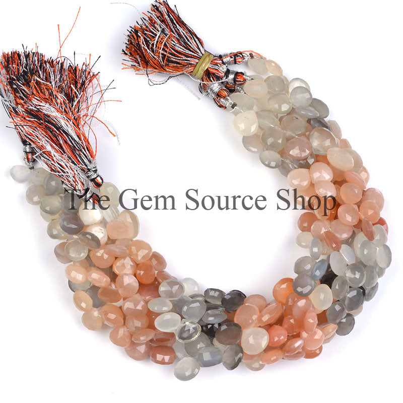 Multi Moonstone Faceted Heart Shape Gemstone Beads TGS-0231