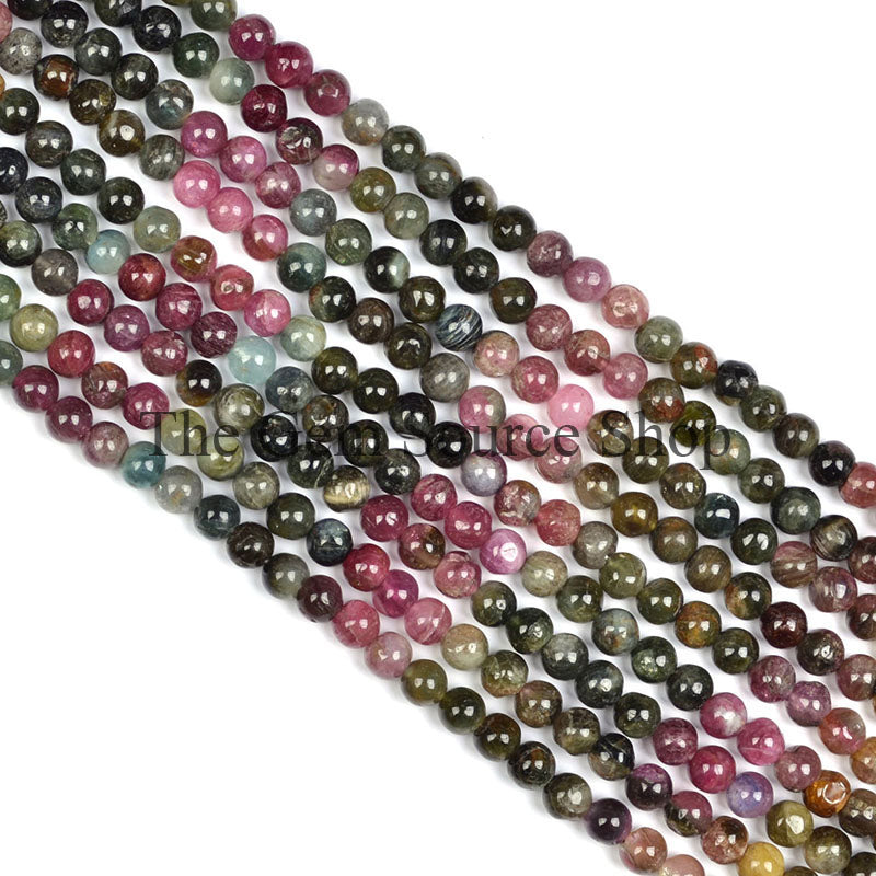 Multi Tourmaline Smooth Round Shape Gemstone Beads TGS-0238
