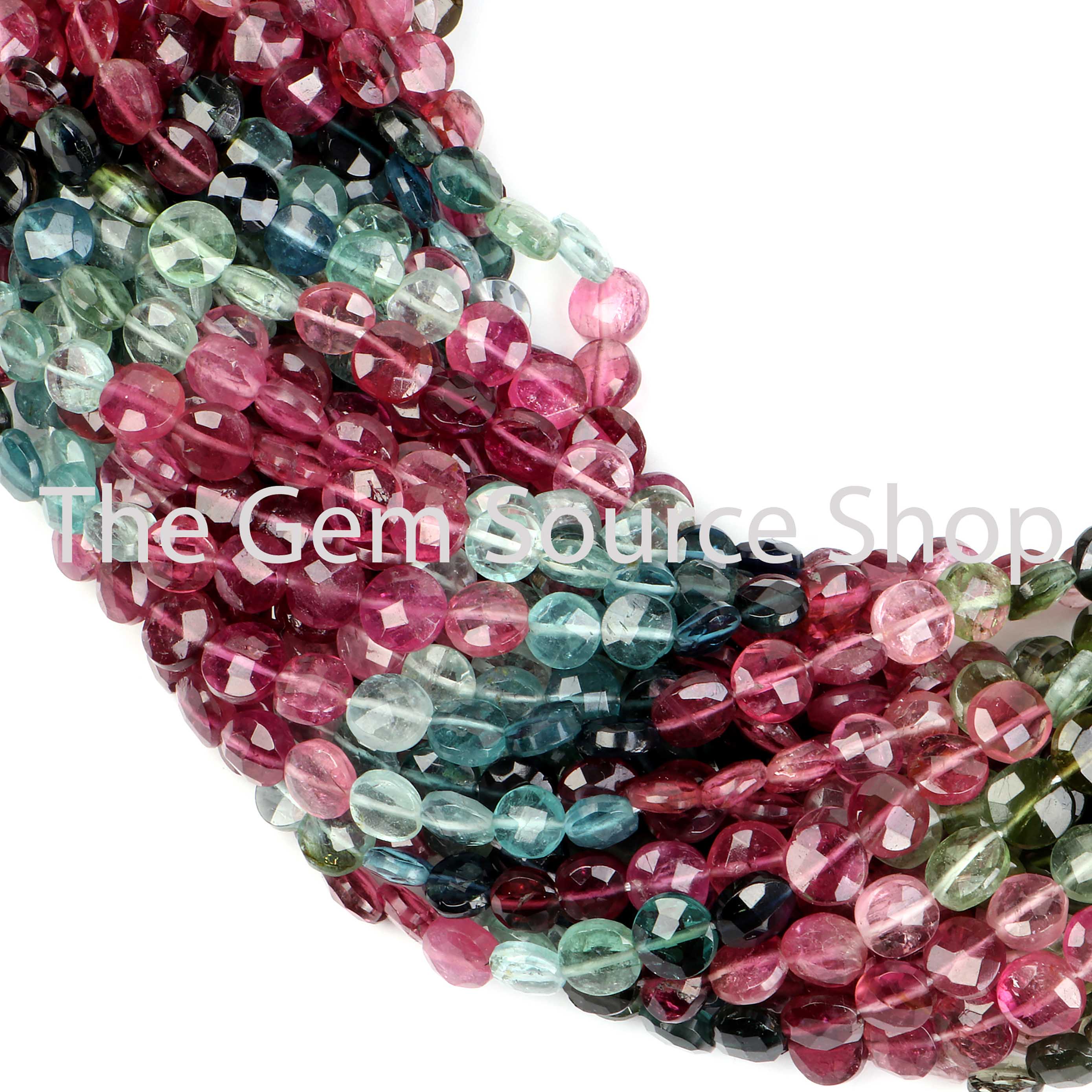 Multi Tourmaline Faceted Coin Shape Beads TGS-2407