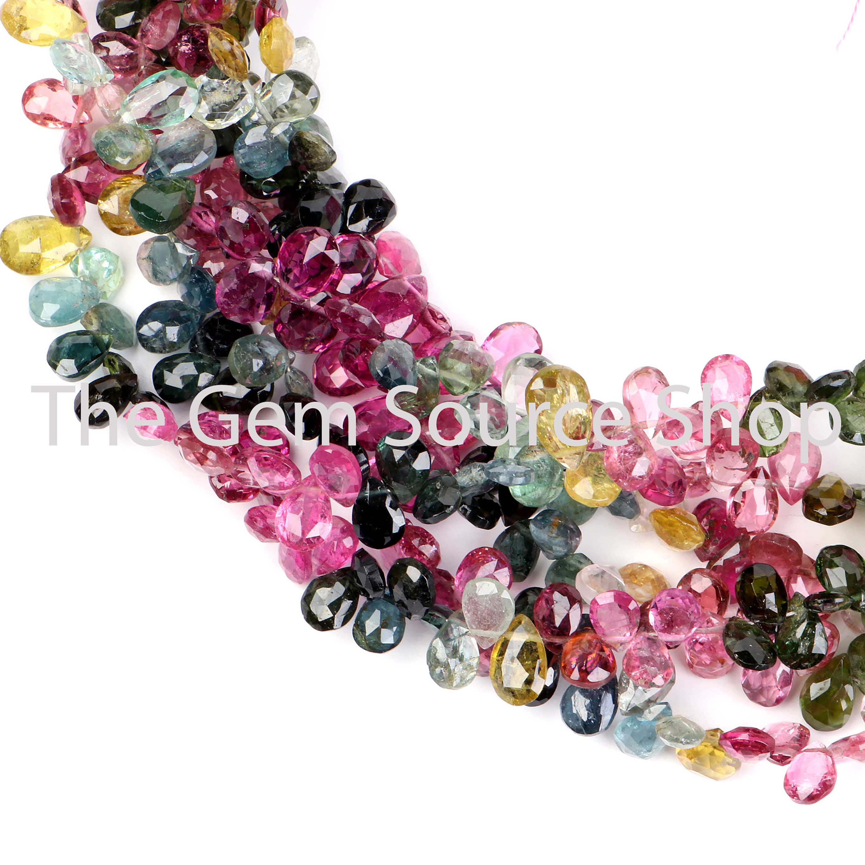 Multi Tourmaline Faceted Pear Briolette Gemstone Beads TGS-2411