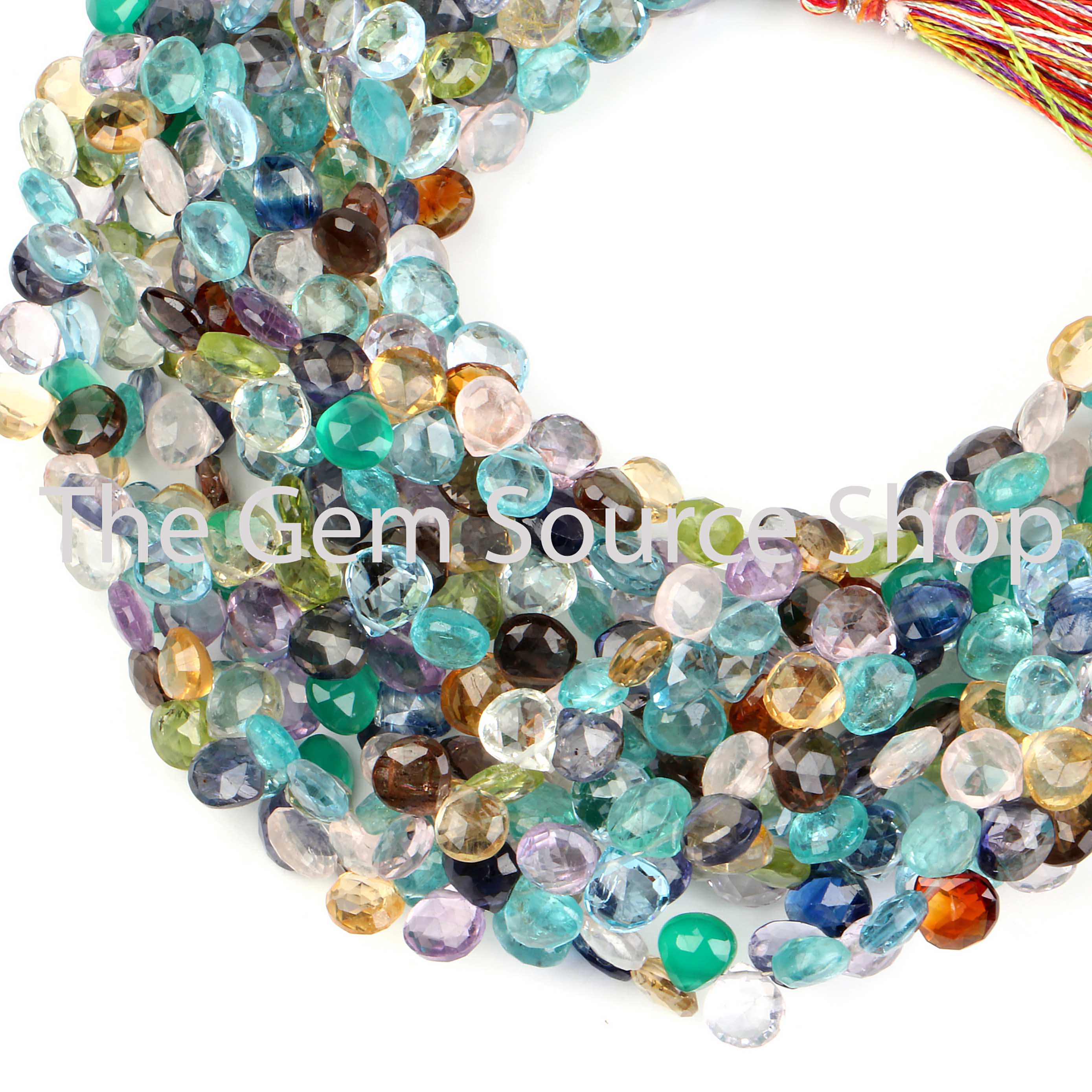 Multi Gemstone Faceted Heart Briolette Gemstone Beads TGS-2420
