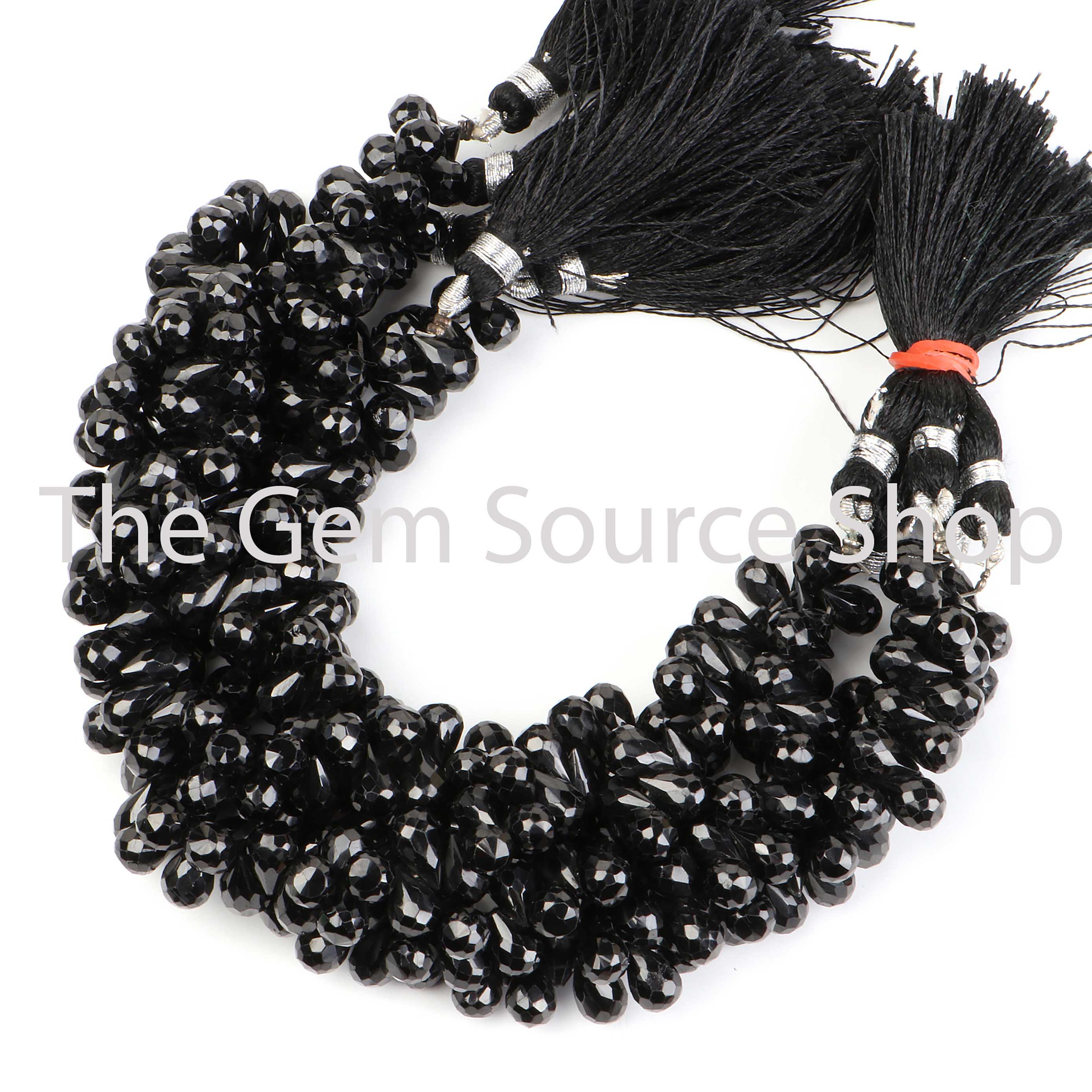 Black Spinel Faceted Tear Drop Briolette Gemstone Beads TGS-2421