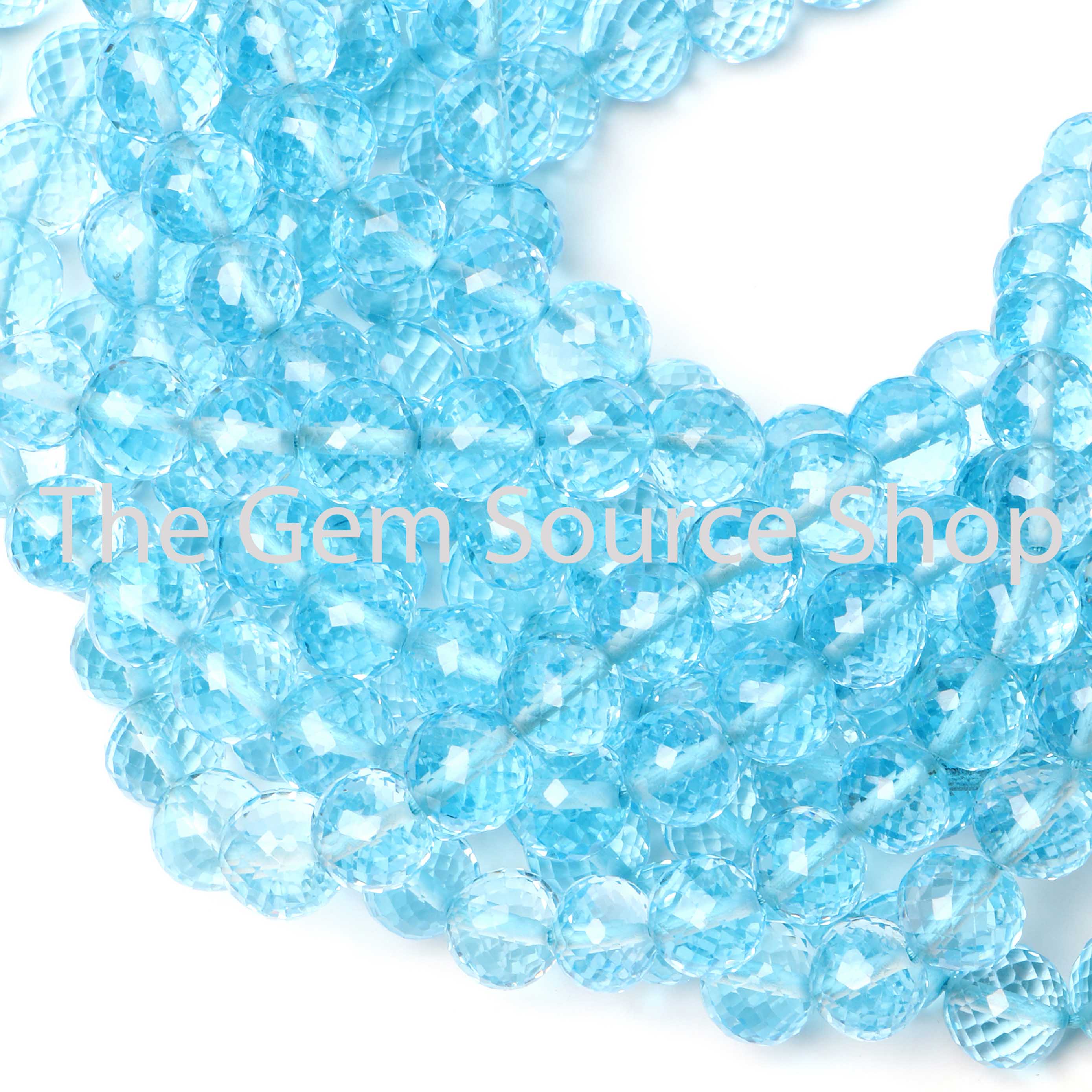 Swiss Blue Topaz Faceted Round Ball Gemstone Beads TGS-2427