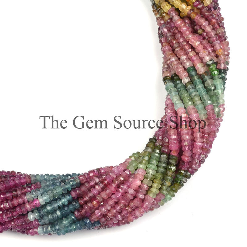 Multi Tourmaline Faceted Rondelle Shape Gemstone Beads TGS-0247