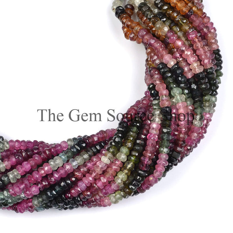 Multi Tourmaline Faceted Rondelle Shape Gemstone Beads TGS-0248