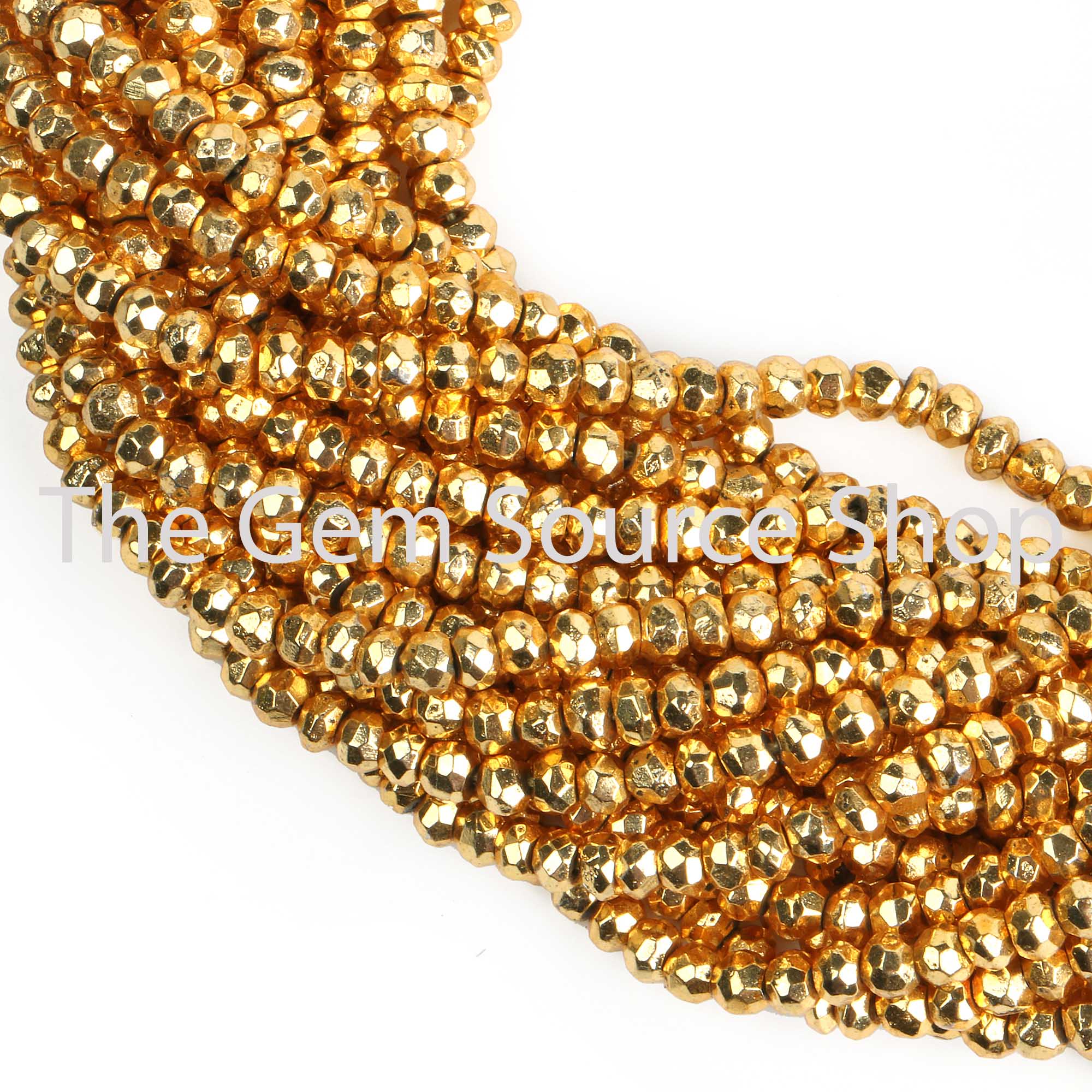 Pyrite Golden Coated Faceted Rondelle Shape Beads TGS-2525