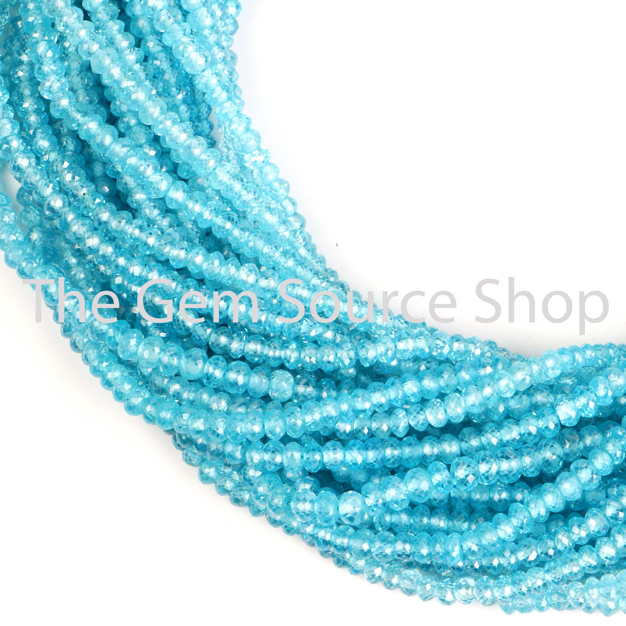 Sky Blue Topaz Cubic Zirconia Faceted Rondelle Beads TGS-2539