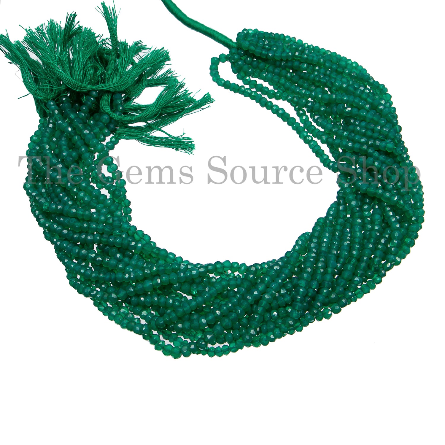 3.75-4 MM Green Onyx Faceted Rondelle Gemstone Beads TGS-2580