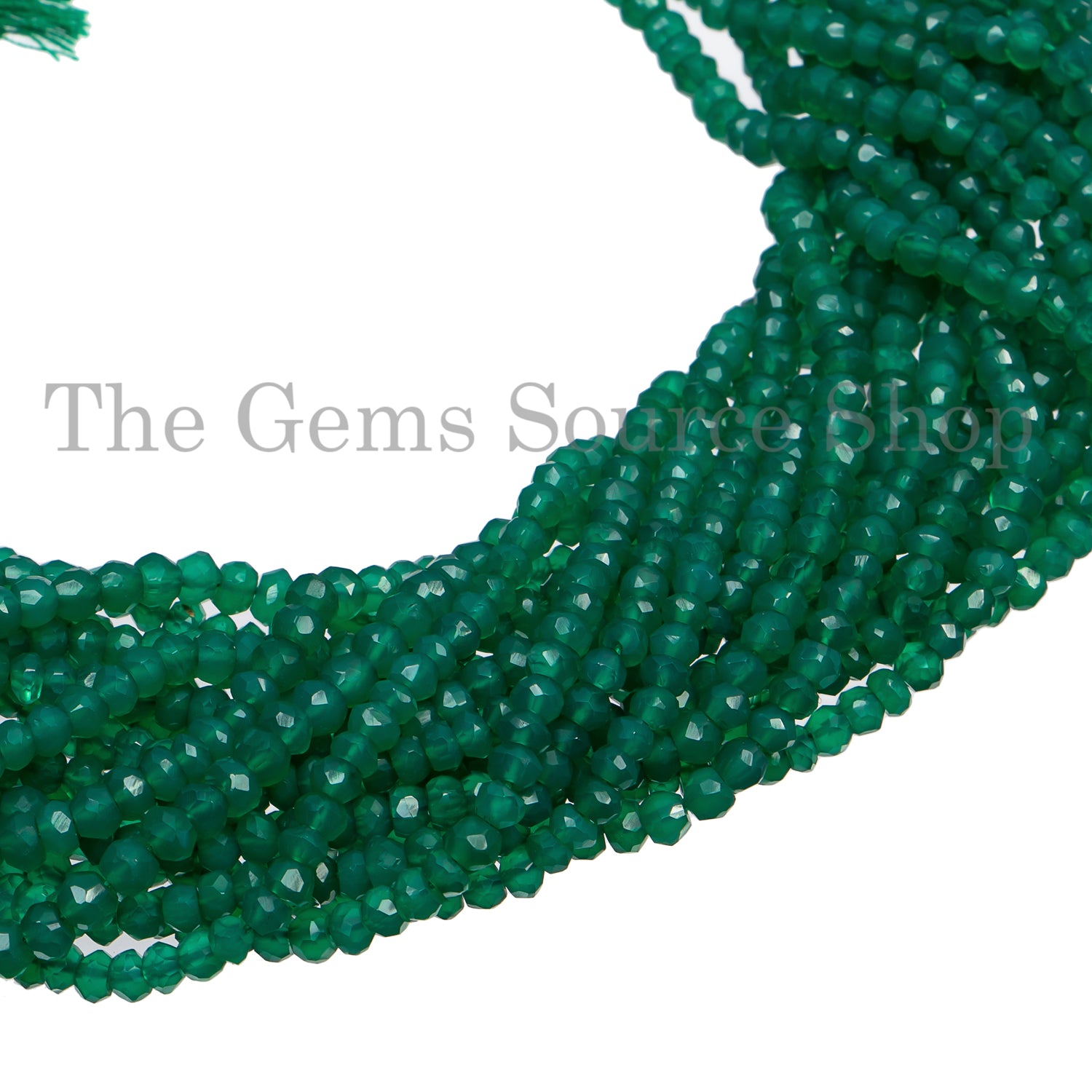 3.75-4 MM Green Onyx Faceted Rondelle Gemstone Beads TGS-2580