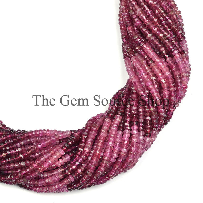 Shaded Rubellite Tourmaline Faceted Rondelle Shape Beads TGS-0264
