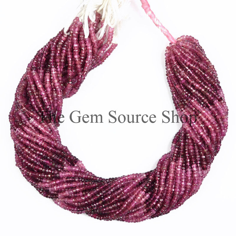 Shaded Rubellite Tourmaline Faceted Rondelle Shape Beads TGS-0264