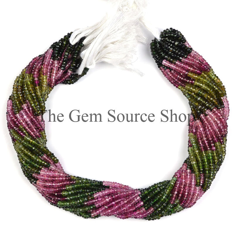 Multi Tourmaline Faceted Rondelle Shape Beads