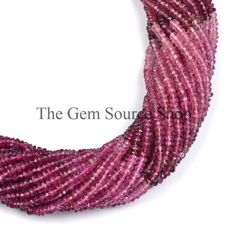 4 MM Rubellite Tourmaline Faceted Rondelle Beads TGS-0273
