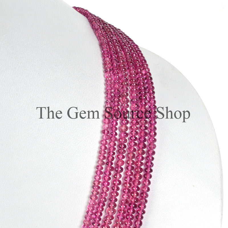 Rubelite Tourmaline Smooth Rondelle Beaded Necklace TGS-0283