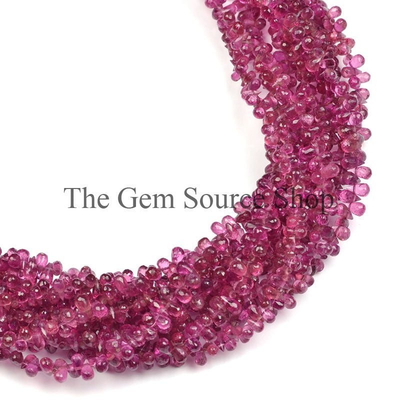 Natural Rubellite Tourmaline Faceted Drop Shape Beads TGS-0304