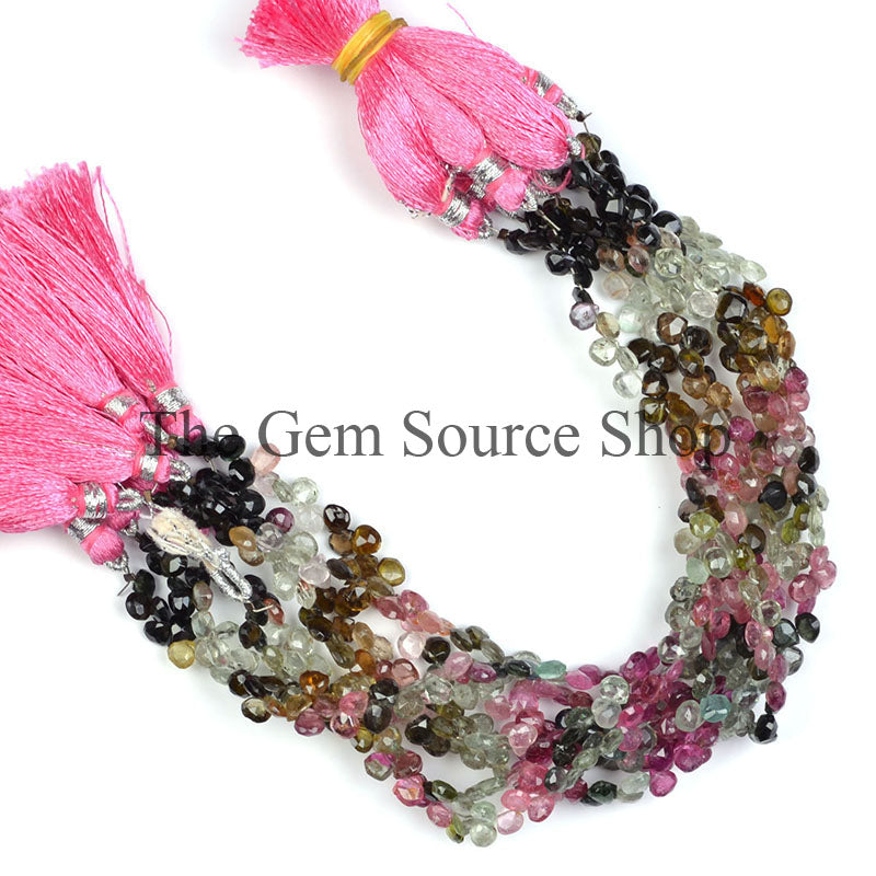 Multi Tourmaline Faceted Side Drill Heart Shape Gemstone Beads TGS-0305